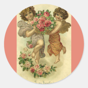 Vintager Viktorianischer Valentinstag, Angels Rose Runder Aufkleber