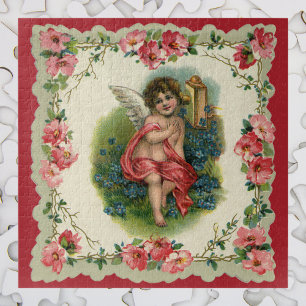 Vintager Viktorianischer Valentinstag-Cherub am Te Puzzle
