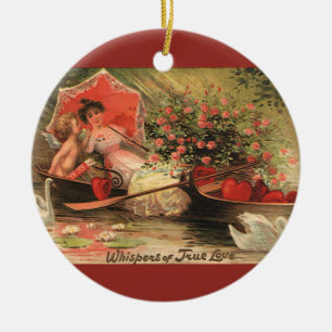 Vintager Viktorianischer Valentinstag Cherub mit H Keramikornament