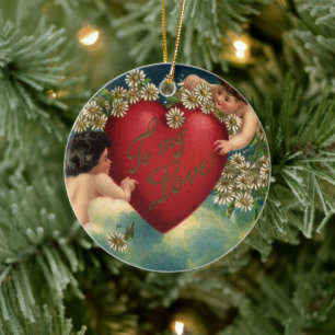 Vintager Viktorianischer Valentinstag Cherubs im H Keramikornament