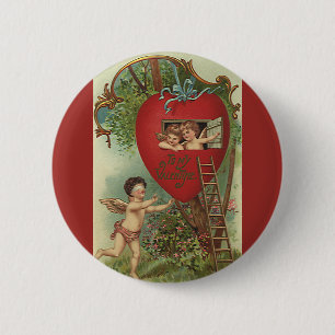 Vintager Viktorianischer Valentinstag Cherubs Tree Button