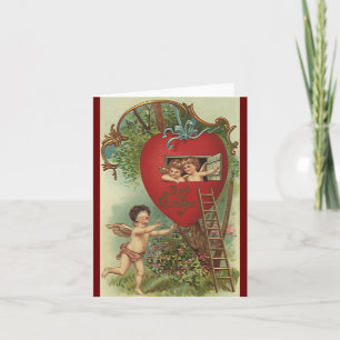 Vintager Viktorianischer Valentinstag Cherubs Tree Feiertagskarte