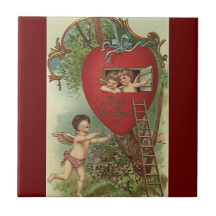 Vintager Viktorianischer Valentinstag Cherubs Tree Fliese