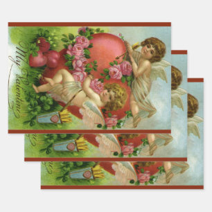 Vintager Viktorianischer Valentinstag Engel Herzli Geschenkpapier Set