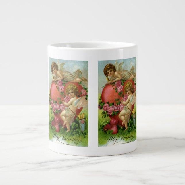 Vintager Viktorianischer Valentinstag Engel Herzli Jumbo-Tasse (Vorderseite)