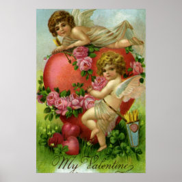 Vintager Viktorianischer Valentinstag Engel Herzli Poster