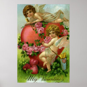 Vintager Viktorianischer Valentinstag Engel Herzli Poster