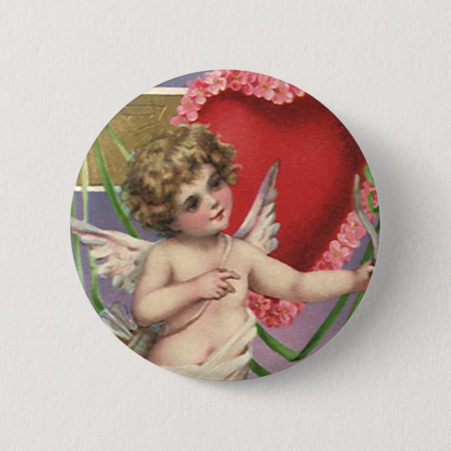 Vintager Viktorianischer Valentinstag Herzklopfen Button (Vorderseite)