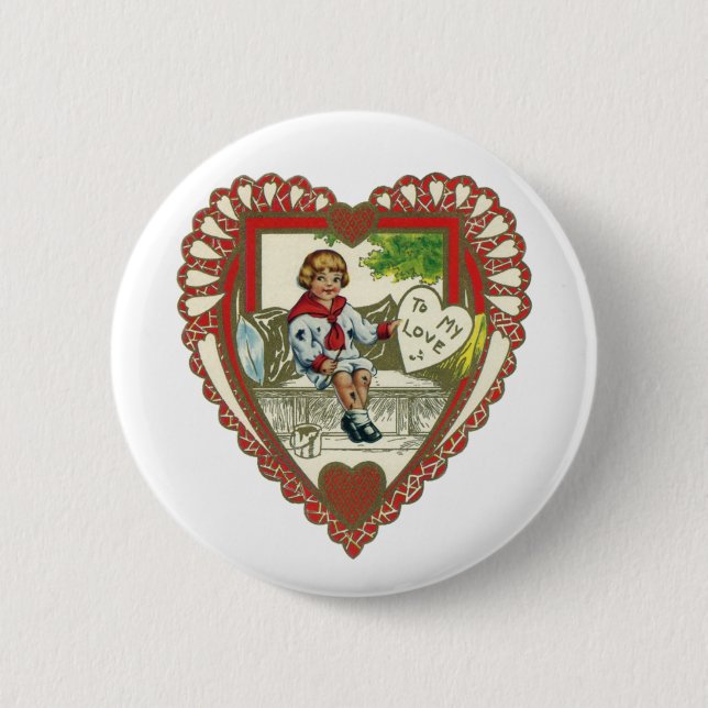 Vintager Viktorianischer Valentinstag, Junge im He Button (Vorderseite)