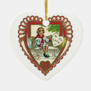 Vintager Viktorianischer Valentinstag, Junge im He Keramikornament