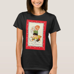 Vintager Viktorianischer Valentinstag Junge, Katze T-Shirt