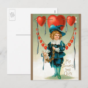 Vintager Viktorianischer Valentinstag, Junge mit H Feiertagspostkarte