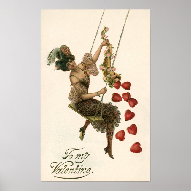 Vintager Viktorianischer Valentinstag, Lady auf Sw Poster (Vorne)