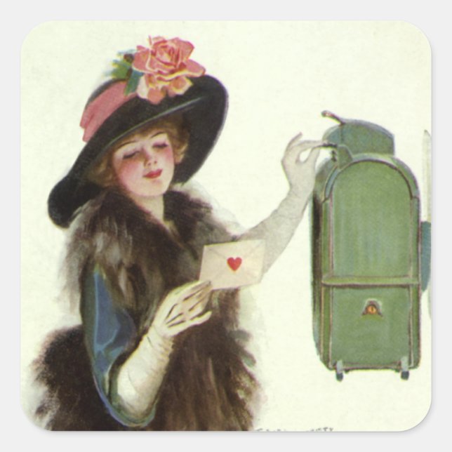 Vintager Viktorianischer Valentinstag Liebe Quadratischer Aufkleber (Vorderseite)