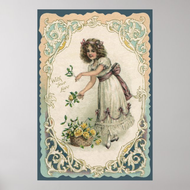 Vintager Viktorianischer Valentinstag, Mädchen mit Poster (Vorne)