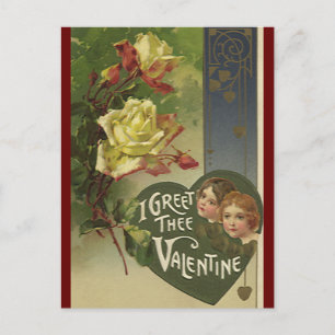 Vintager Viktorianischer Valentinstag, Mädchen und Feiertagspostkarte