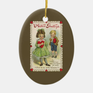 Vintager Viktorianischer Valentinstag, schüchterne Keramik Ornament