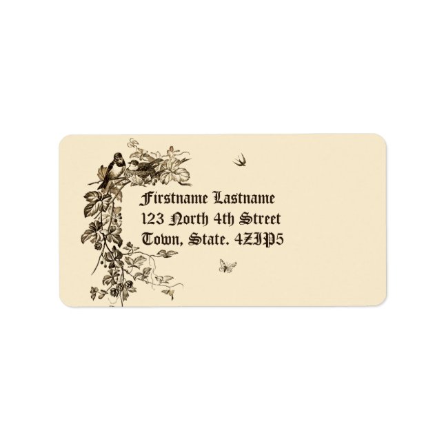 Vintager Viktorianischer Vogelschutz- und Vogelnes Adressaufkleber (Vorne)