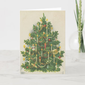 Vintager viktorianischer Weihnachtsbaum leuchtet Feiertagskarte