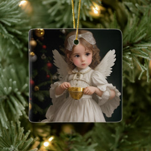 Vintager Viktorianischer Weihnachtsgel Keramikornament