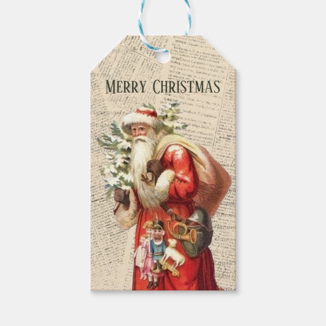 Vintager Viktorianischer Weihnachtsmann Geschenkanhänger (Vorderseite)