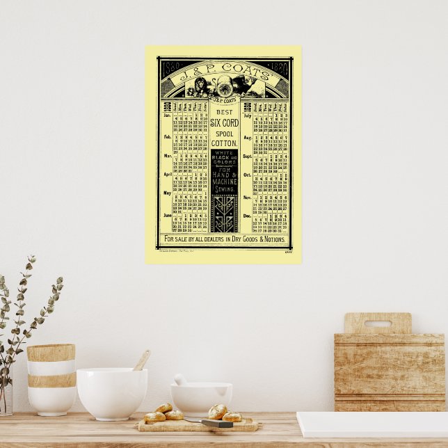 Vintager Viktorianischer Zeitalter 1880 Spool-Kale Poster (Küche)