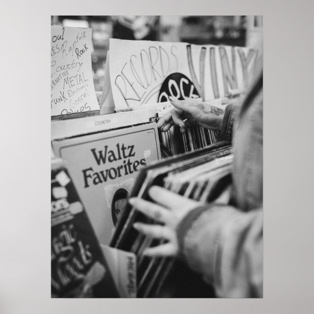 Vintager Vinyl Record Schwarzweiß Poster (Vorne)