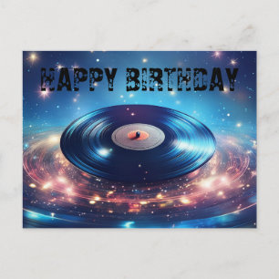 Vintager Vinyl Rekord mit Stars Happy Birthday Postkarte