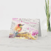 Vintager Vogel auf Baumrosa Blume entmutigen