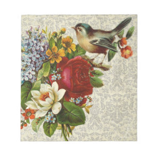 Vintager Vogel auf Blume Notizblock