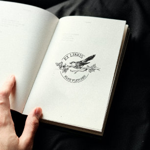 Vintager Vogel auf Branche, Ex Libris Buch Gummistempel