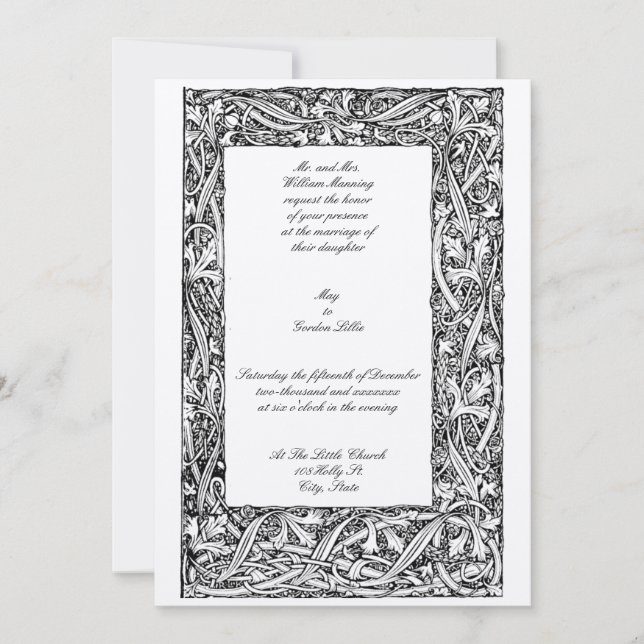 Vintager Vogel-Blumenrahmen im Jugendstil Einladung (Vorderseite)