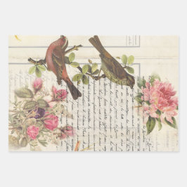 Vintager Vogel-Decoupage Botanische Ephemonie Geschenkpapier Set