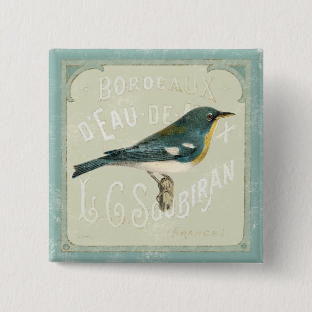 Vintager Vogel, der das Recht gegenüberstellt Button (Vorderseite)