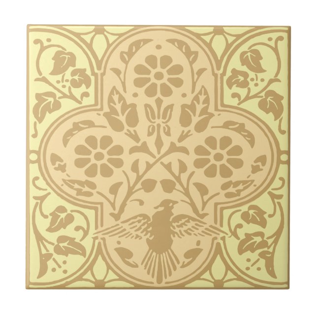 Vintager Vogel im Blumenwald - Friesenmuster Fliese (Vorderseite)