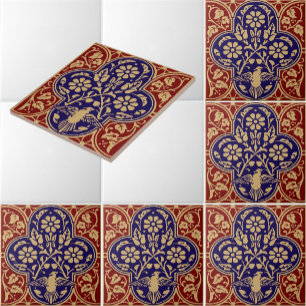 Vintager Vogel im Blumenwald - Friesenmuster Fliese