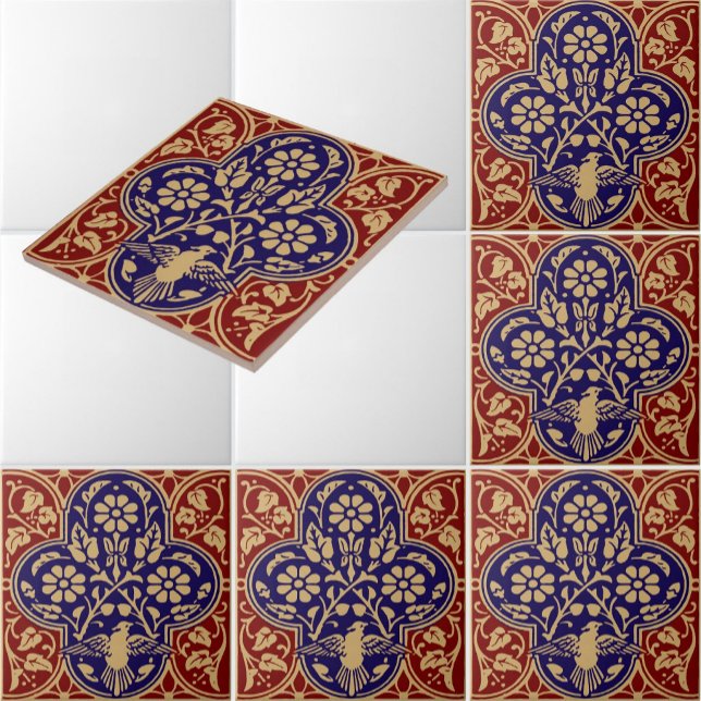 Vintager Vogel im Blumenwald - Friesenmuster Fliese (Von Creator hochgeladen)