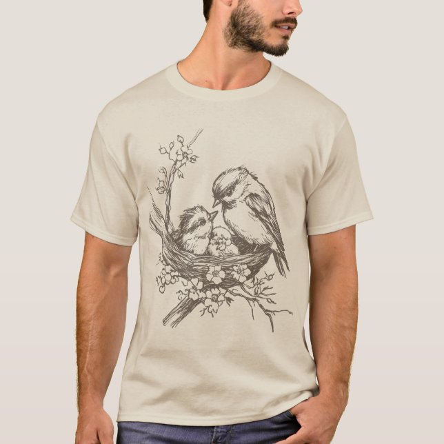 Vintager Vogel im Nest T-Shirt (Vorderseite)
