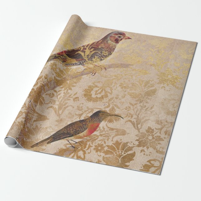 Vintager Vogel mit Gold Geschenkpapier (Ungerollt)