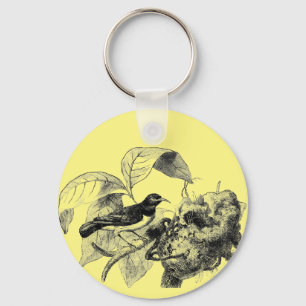 Vintager Vogel mit Nestbaumkunstdarstellung Schlüsselanhänger