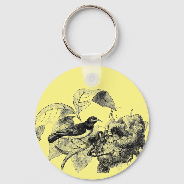 Vintager Vogel mit Nestbaumkunstdarstellung Schlüsselanhänger (Vorderseite)