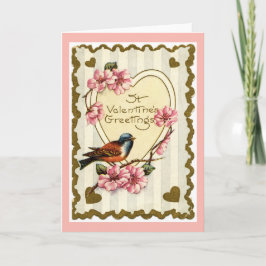 Vintager Vogel Rosa Valentine Grußkarte Feiertagskarte