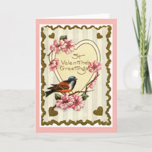 Vintager Vogel Rosa Valentine Grußkarte Feiertagskarte