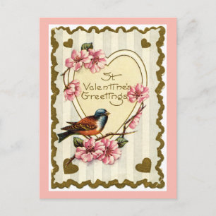 Vintager Vogel Rosa Valentine Postkarte