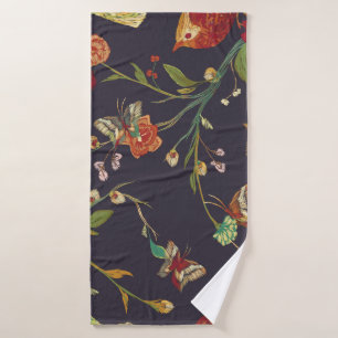 Vintager Vogel, Schmetterling, Stickerei Wasserfar Badehandtuch