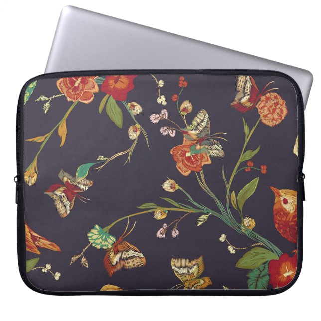 Vintager Vogel, Schmetterling, Stickerei Wasserfar Laptopschutzhülle (Vorderseite)