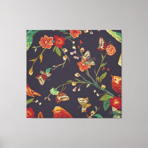 Vintager Vogel, Schmetterling, Stickerei Wasserfar Leinwanddruck