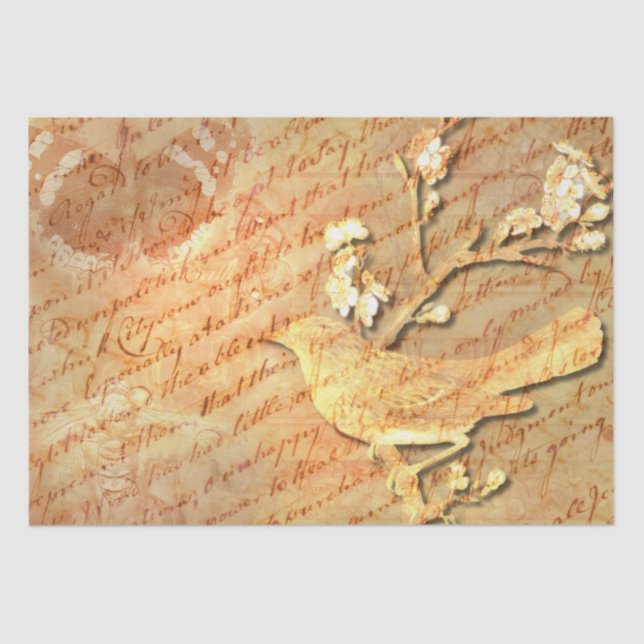 Vintager Vogel & Script A Shabby Chic Decoute Seidenpapier (Vorderseite)