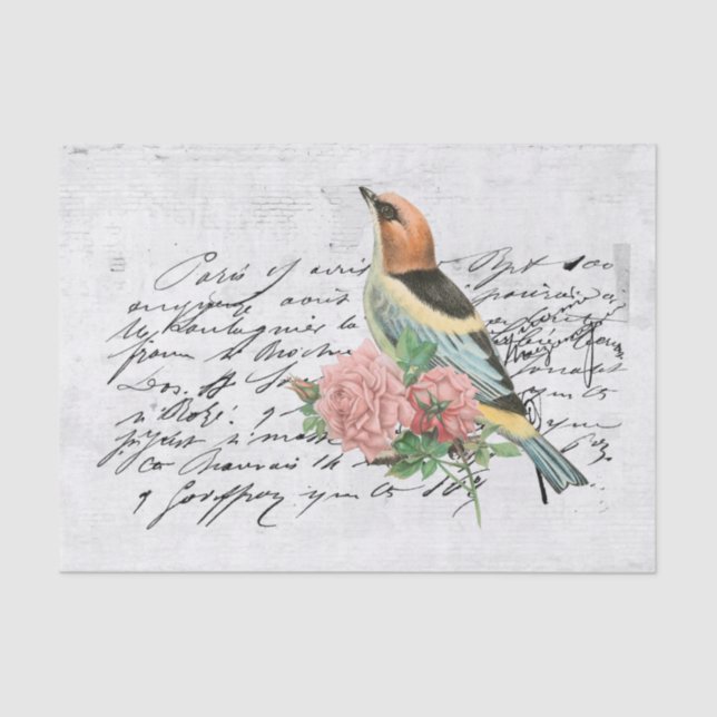 Vintager Vogel und Blume Ephemera Seidenpapier (Vorderseite)
