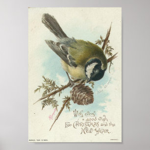 Vintager Vogel und Pinecone, Weihnachten Poster